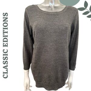 🛍️ Classic Editions Charcoal Knit Pullover Sweater Large – Ribbed Yoke